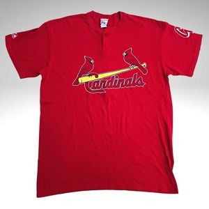 Majestic Vintage St. Louis Cardinals T-Shirt Size Large Two Button Henley #8 CC